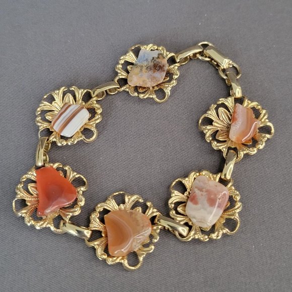 Jewelry - Delicate Womens Gold Tone Polished Agate Stones Fashion Bracelet 6 1/4 in